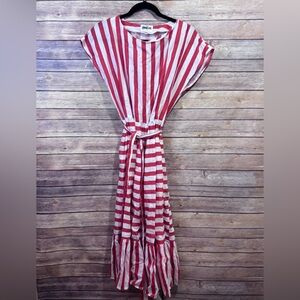Joolee Orange Stripe Linen Midi Dress Size Small